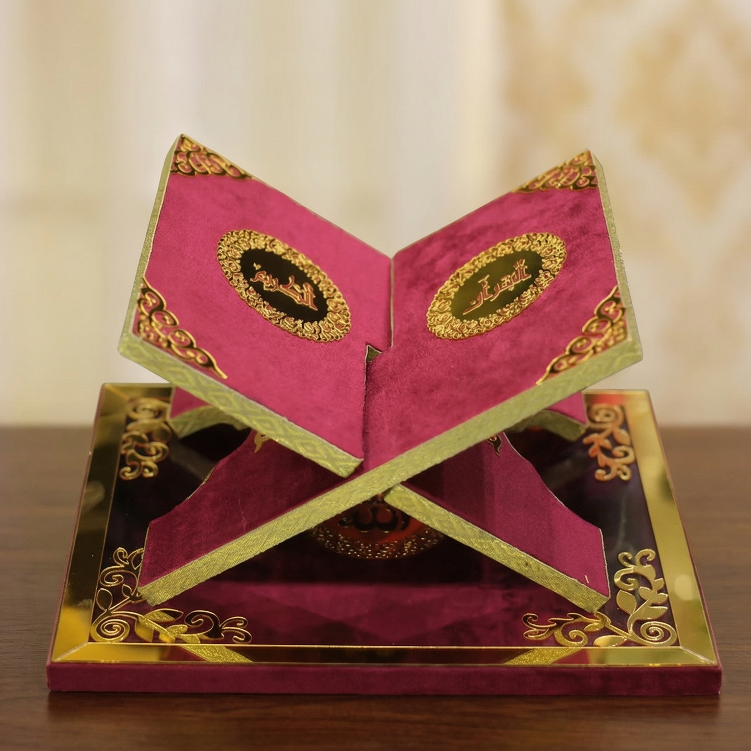 Premium Velvet Fur Quran Case Set – Fur Rehal with Digital Counter & Tasbeeh